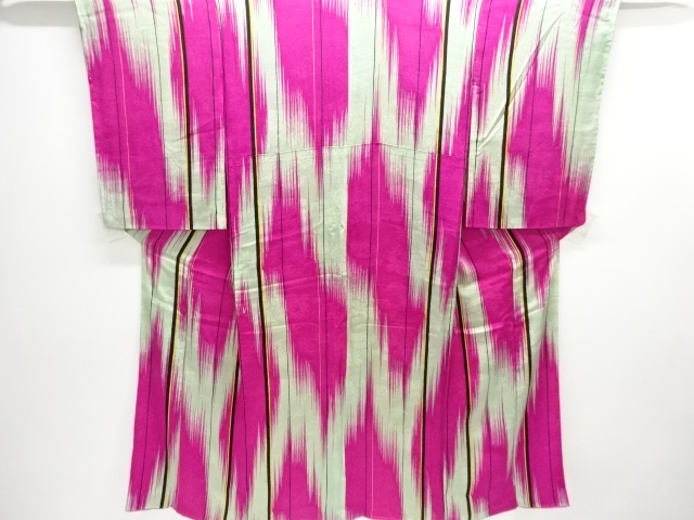 JAPANESE KIMONO / ANTIQUE KIMONO / TAISHO ROMAN STYLE / MON KINSHA / KASURI STRIPE PATTERN